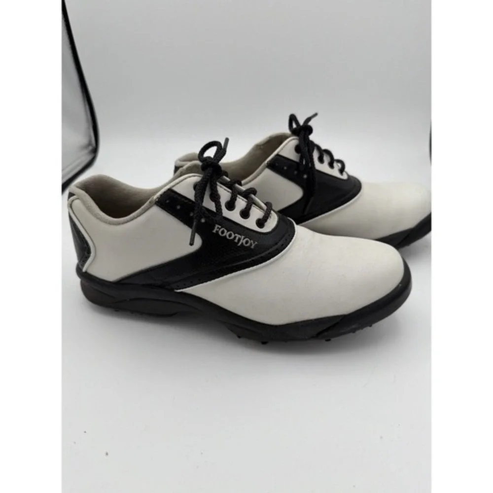 FootJoy‎ GreenJoys Golf Shoes Women's 7  White Black Saddle Soft Spike     1624